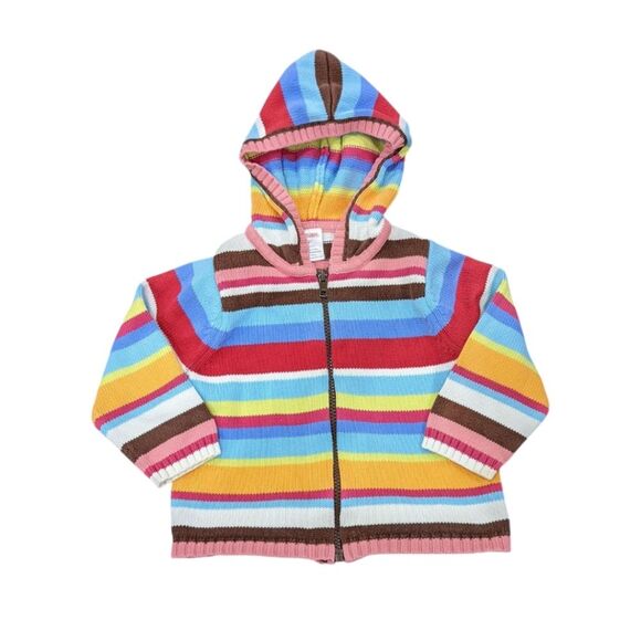 Gymboree Colorful Striped Cardigan Zipper Hooded Sweater Girls Size 2T - Picture 1 of 6